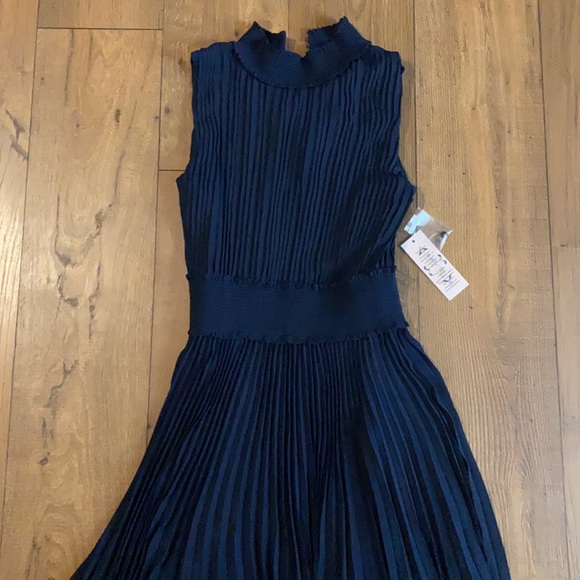 Nanette Lepore Navy Pleated Midi Dress - Picture 3 of 12